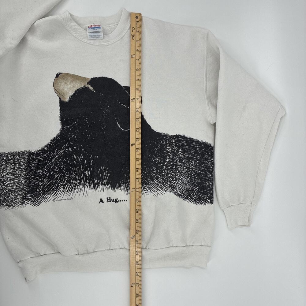 Vintage Bear Hug Nature Sweatshirt Men XL Off White Wheelhouse Pullover USA 90s - Picture 11 of 11